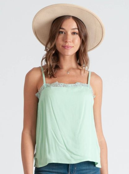 AMELIE SQUARE NECK CAMI WITH LACE-HONEYDEW