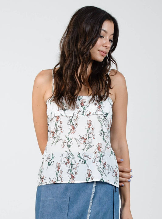 REVERSIBLE LACE UP CAMI-WHITE FLORAL