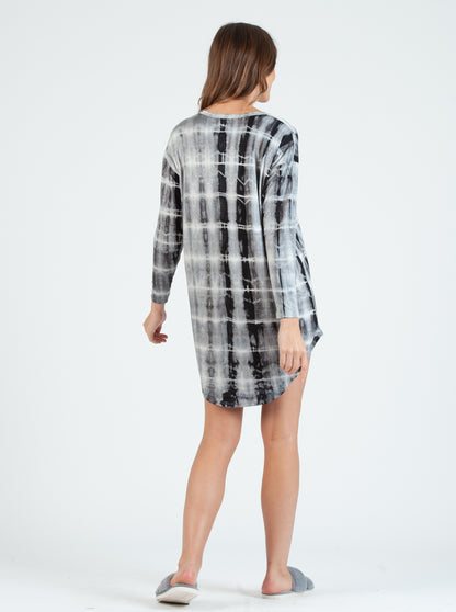 Linda Drop Shoulder Bamboo Tie Dye  Lounge Slit Dress