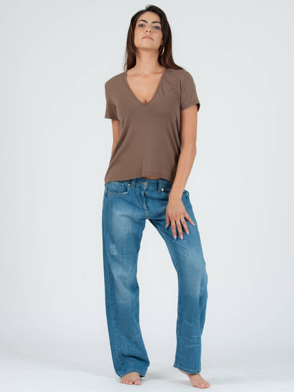 SHAY DEEP V NECK TEE-ESPRESSO