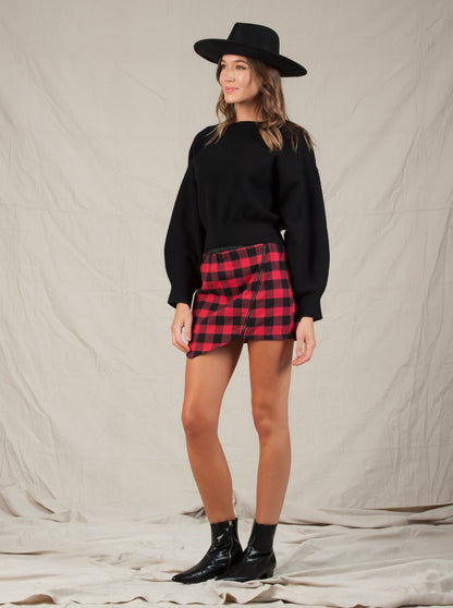 BUFFY SKIRT BUFFALO PLAID-BLACK RED