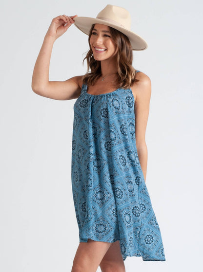 MOSAIC PRINTED DRESS-CHAMBRAY/BLK