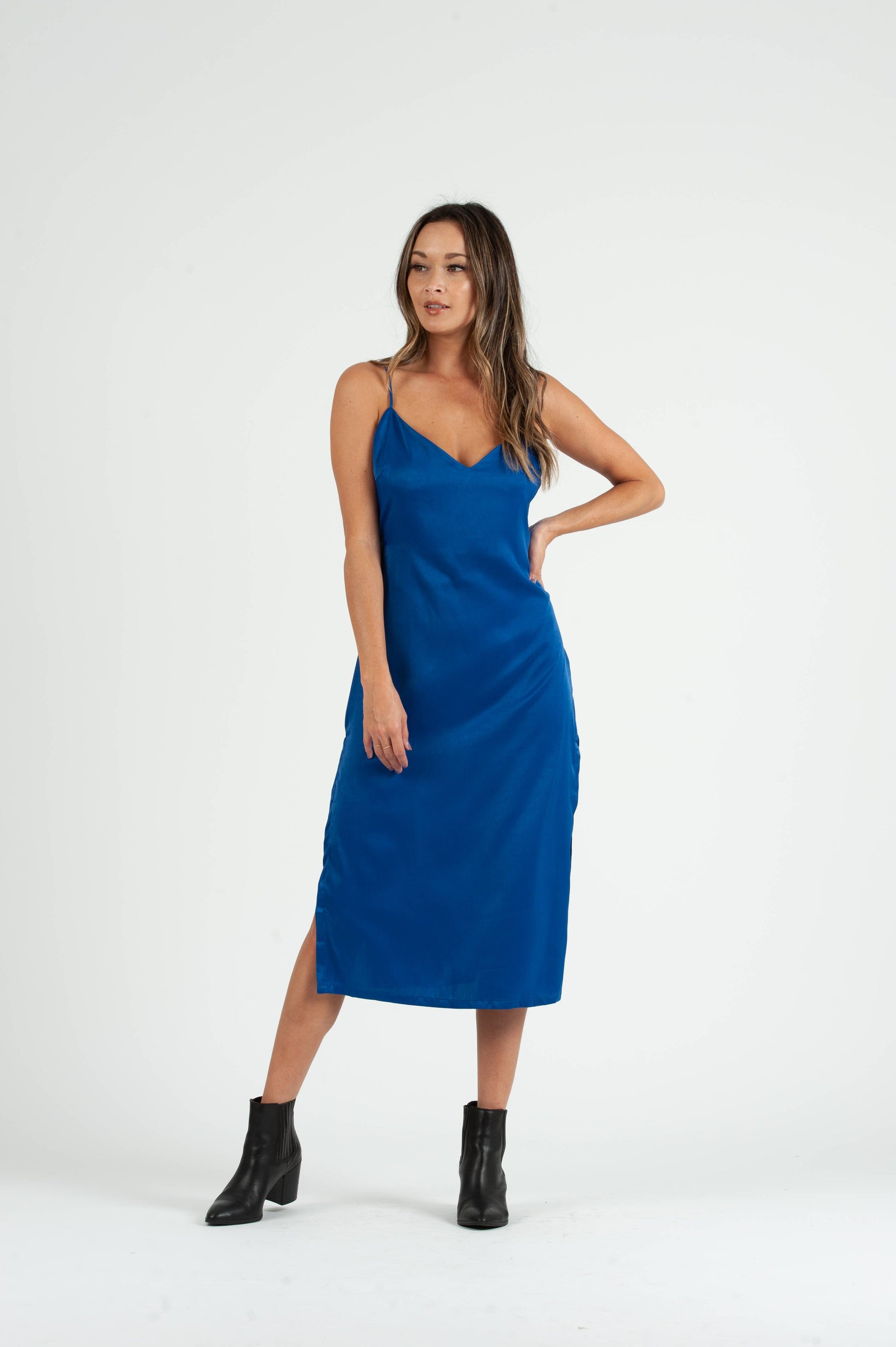 SIERRA SATIN TIE BACK DRESS-ROYAL BLUE L
