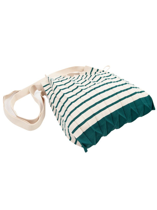 ACCORDION KNIT TOTE BAG-GREEN