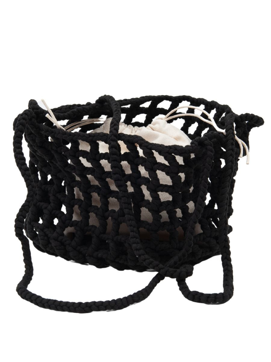 BY THE SEA WOVEN ROPE SHOULDER BAG-BLACK