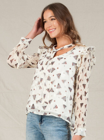 ROUSSANNE TIE NECK BLOUSE-WHITE FEATHER