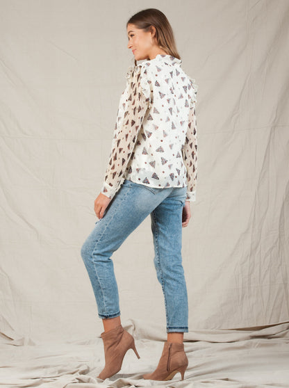 ROUSSANNE TIE NECK BLOUSE-WHITE FEATHER
