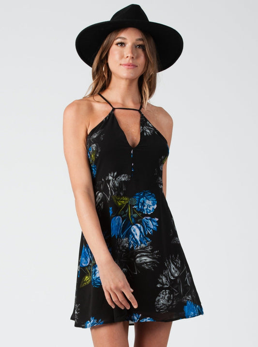 VICTORIA MINI DRESS-BLACK COBALT FLORAL