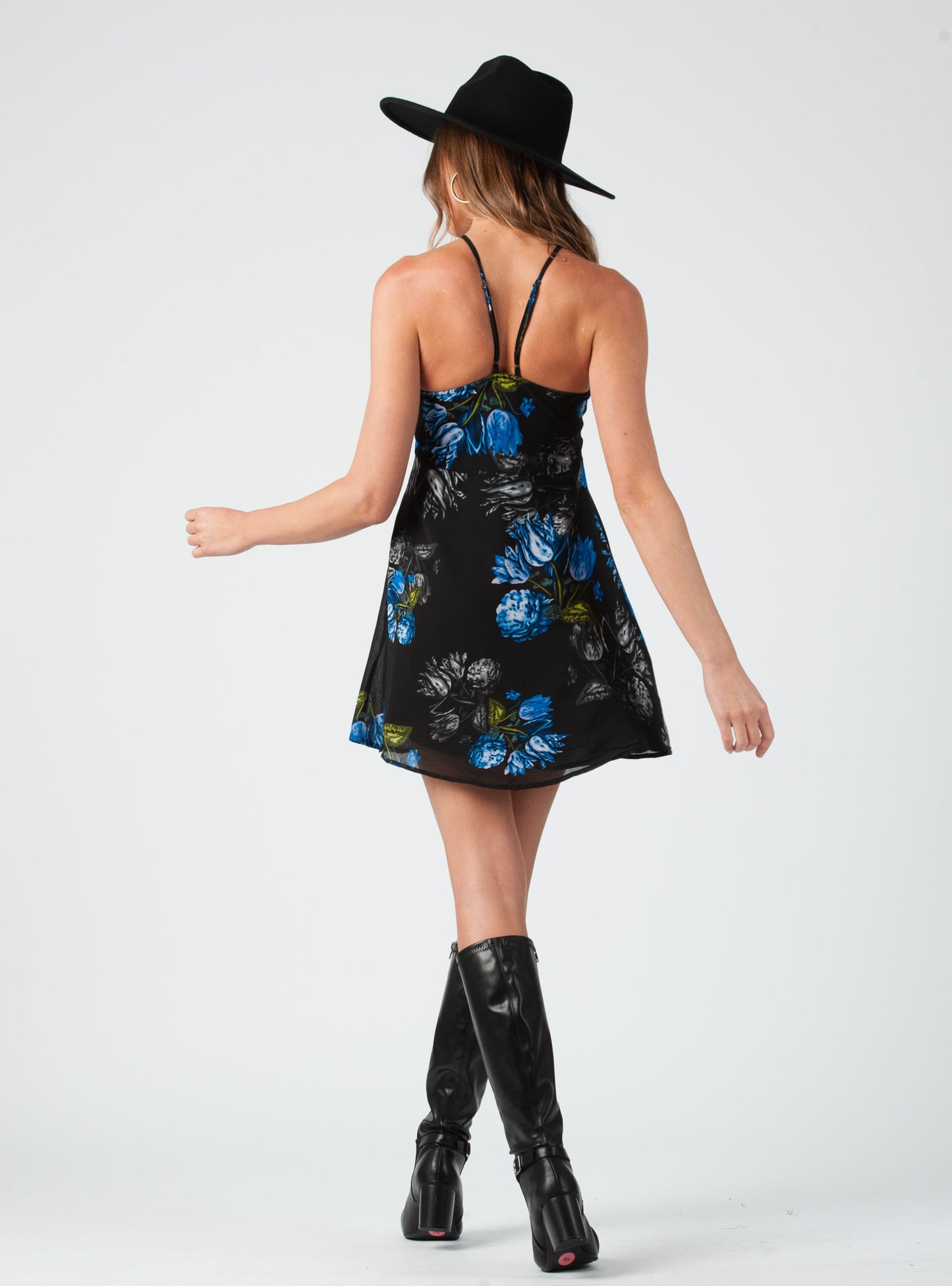 VICTORIA MINI DRESS-BLACK COBALT FLORAL