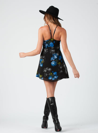 VICTORIA MINI DRESS-BLACK COBALT FLORAL
