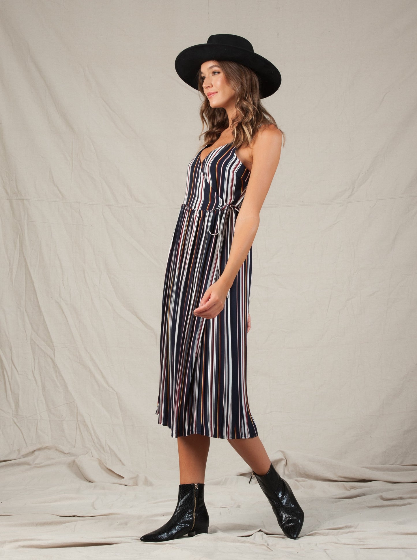 MARLEY PLEATED MIDI DRESS-PRIMARY STRIPE