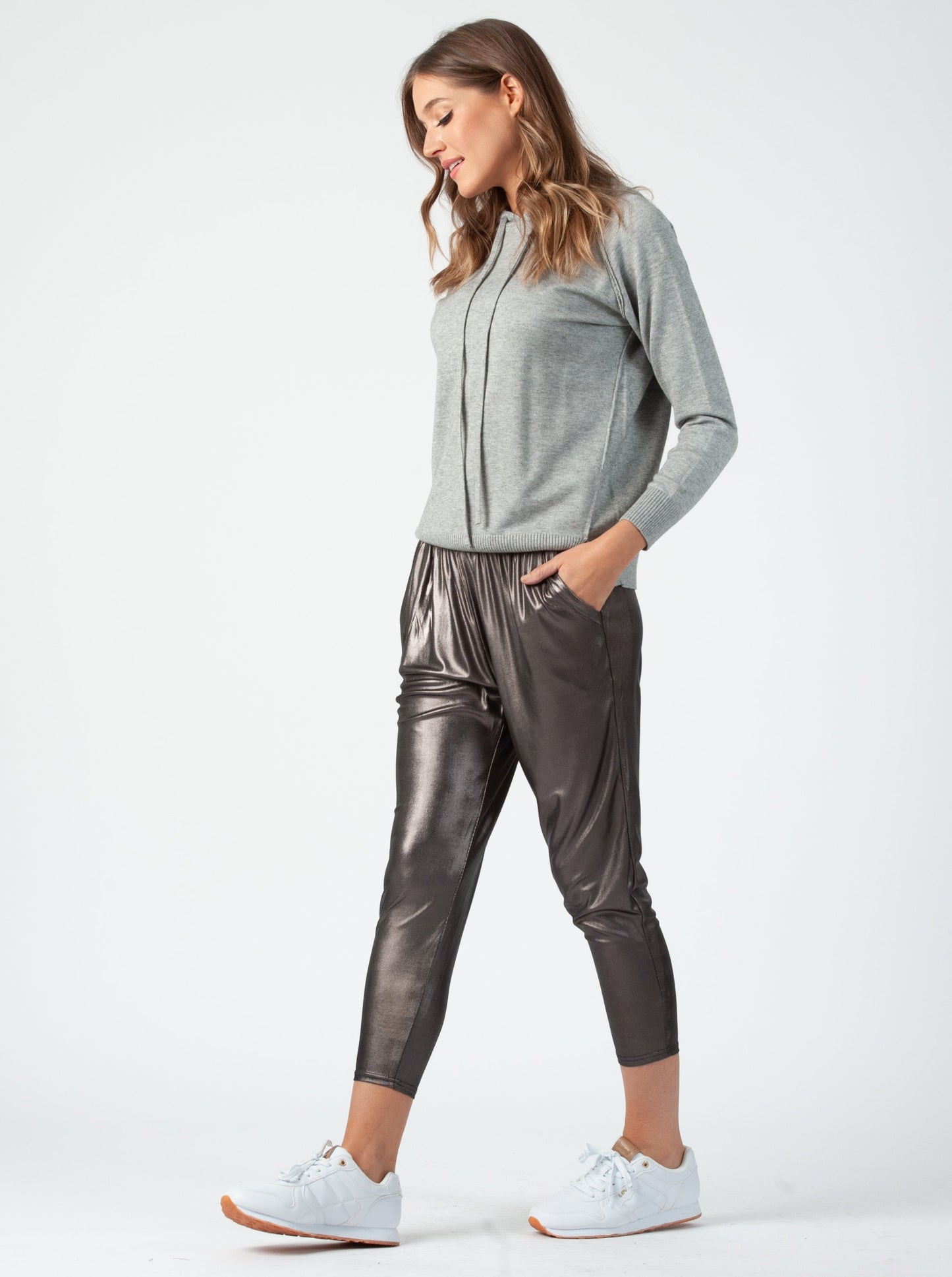 METALLIC HAREM PANTS-COPPER/GUNMETAL