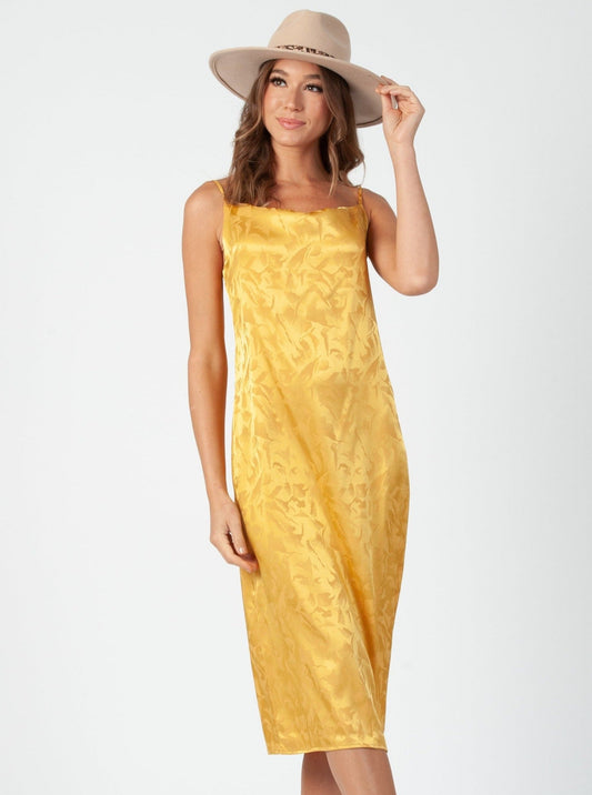 ROBIN BIAS CUT MIDI DRESS | GOLD