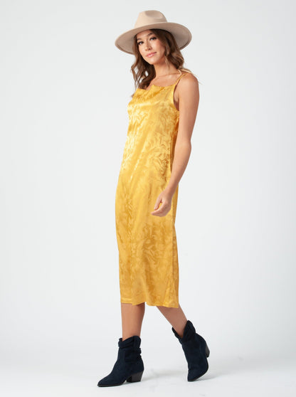 ROBIN BIAS CUT MIDI DRESS-GOLD