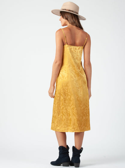 ROBIN BIAS CUT MIDI DRESS-GOLD