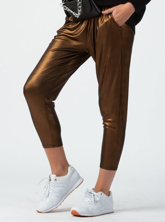 METALLIC HAREM PANTS-COPPER/GUNMETAL