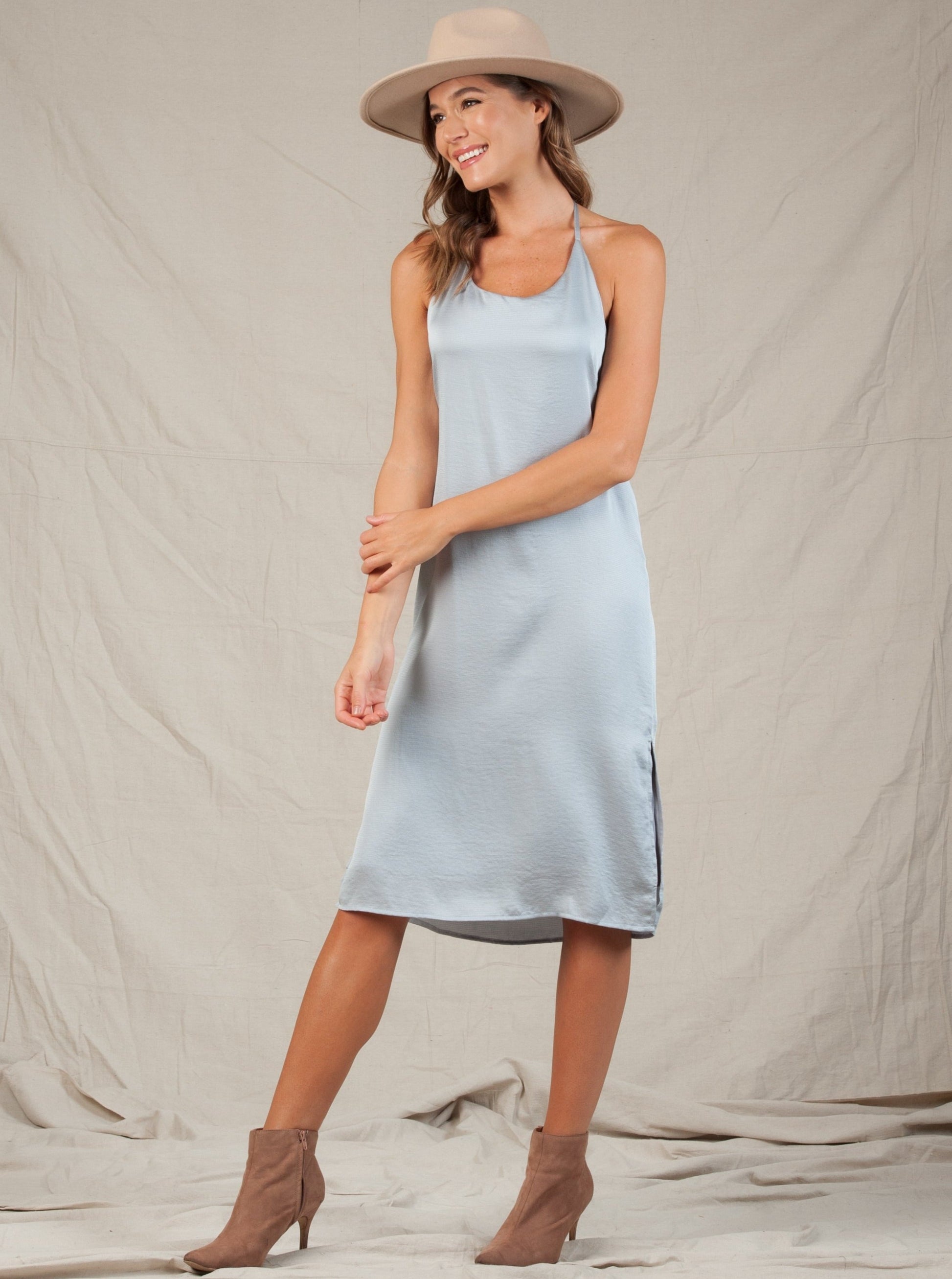 ice grey dress Madia Satin Gown