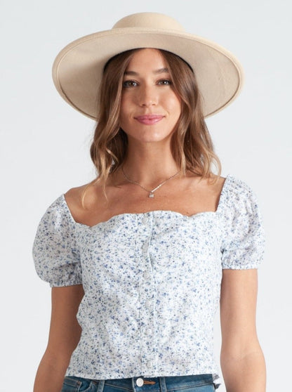 BEGONIA BUTTON DOWN TOP-WHITE FLORAL