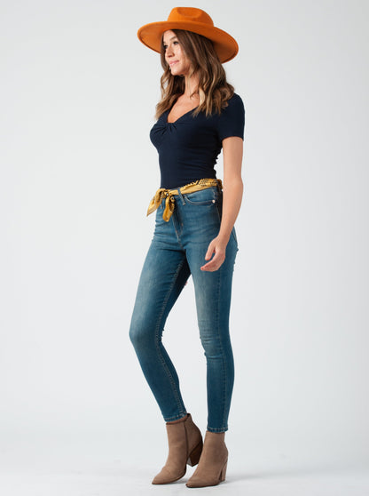Women's Knit Ribbed Front Twist Top