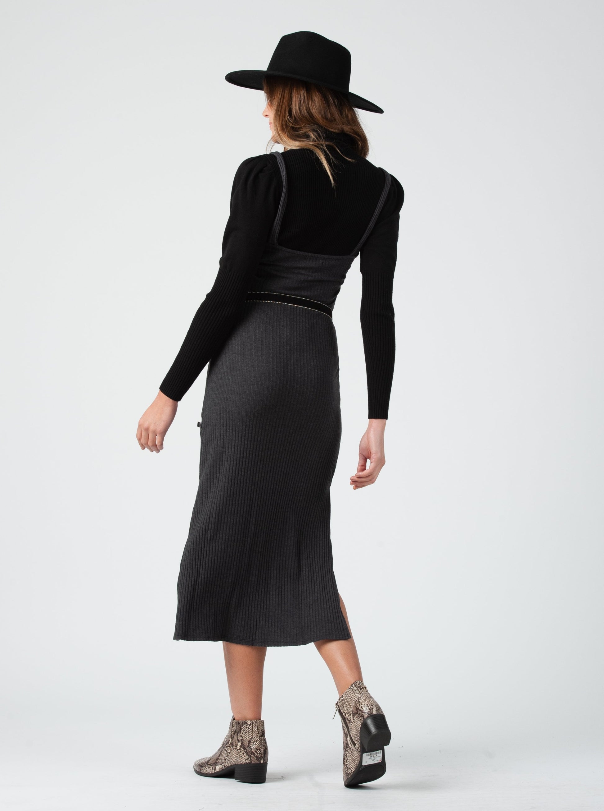 ALEXANDRIA RIBBED MIDI DRESS-BLACK, BACK VIEW