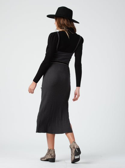 ALEXANDRIA RIBBED MIDI DRESS-BLACK, BACK VIEW