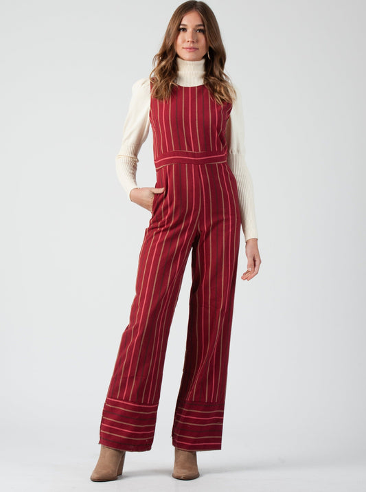 FERN JUMPSUIT-GARNET STRIPE