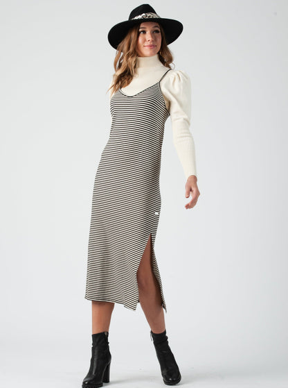 LIZZY RACERBACK DRESS-IV/BLK STRIPE