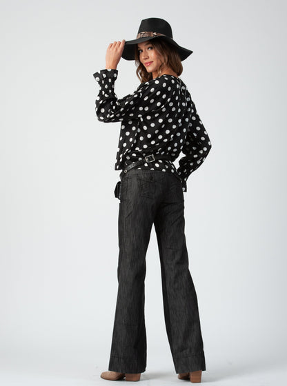 AUTUMN BLOUSE-BLACK POLKA DOT