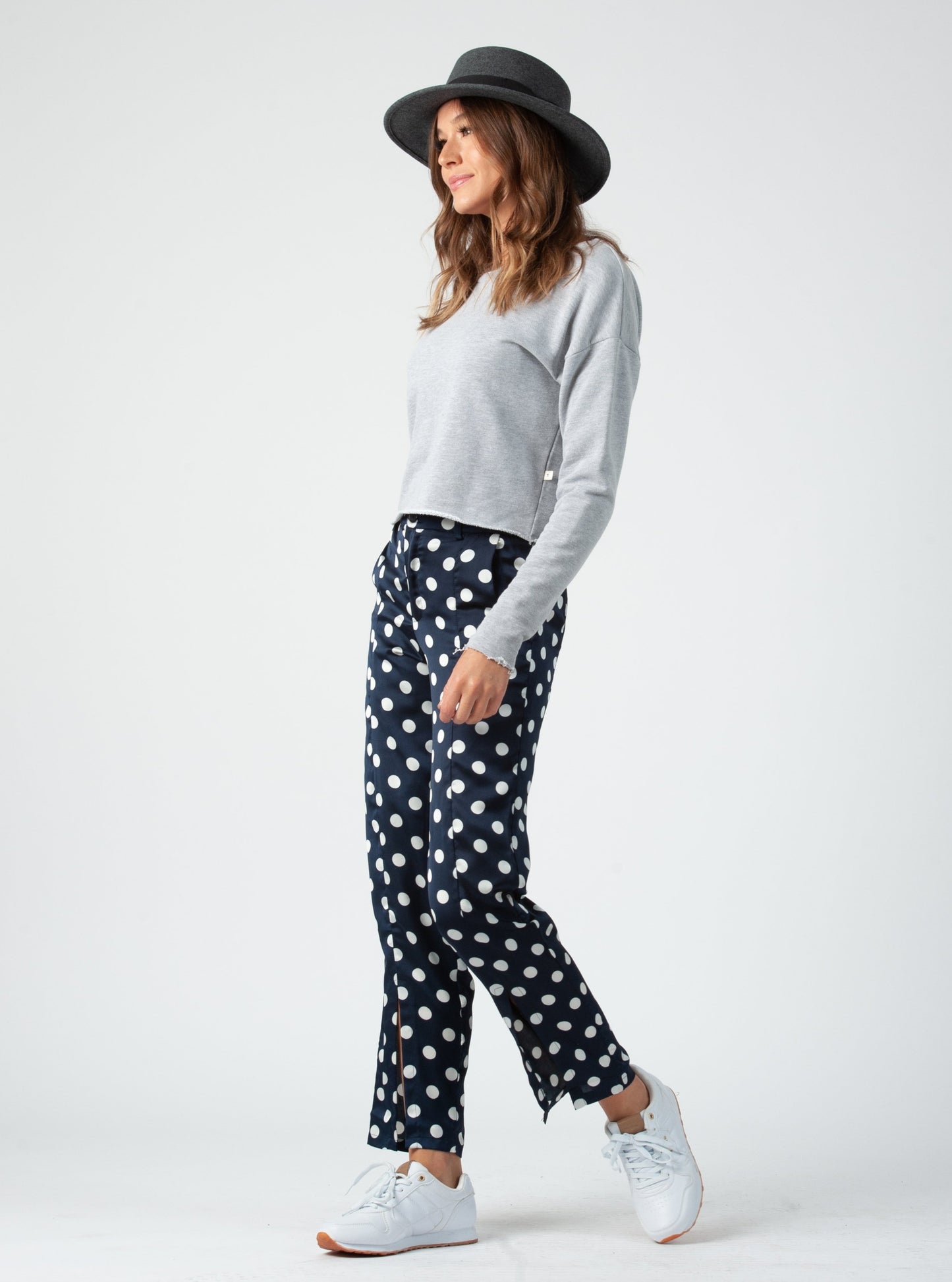 TIERRA SLIT TROUSER-NAVY POLKA DOT