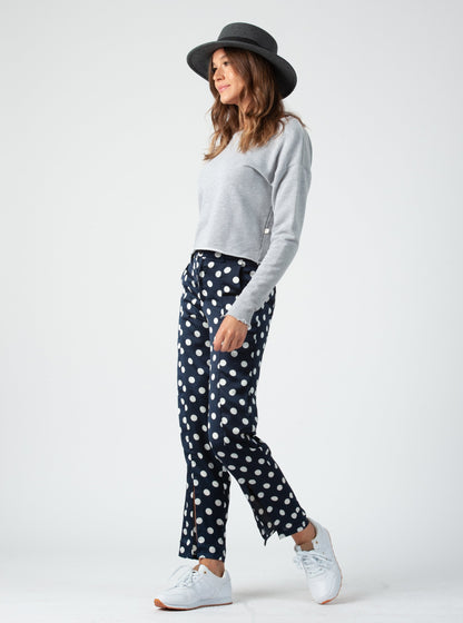 TIERRA SLIT TROUSER-NAVY POLKA DOT