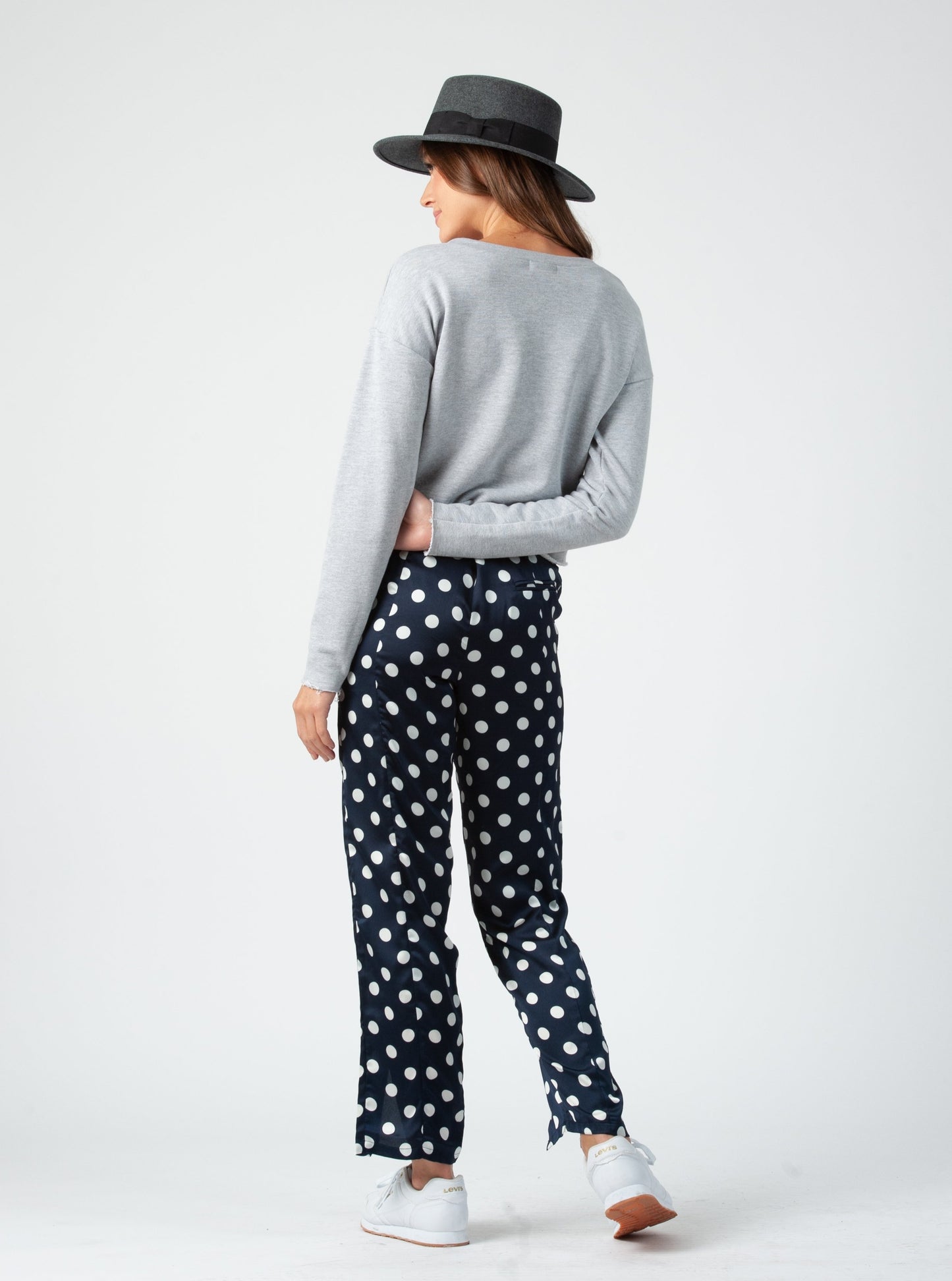 TIERRA SLIT TROUSER-NAVY POLKA DOT