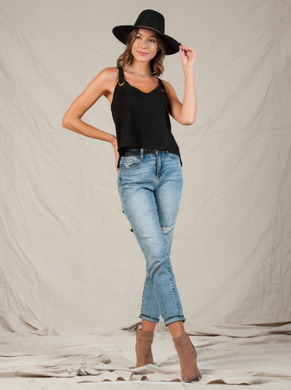 GINA VEGAN SUEDE CAMI-BLACK