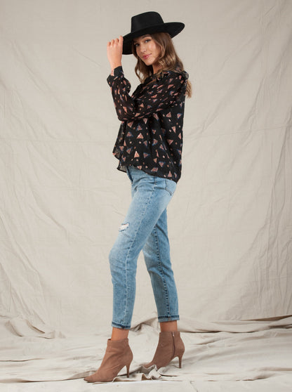 ROUSSANNE TIE NECK BLOUSE-BLACK FEATHER