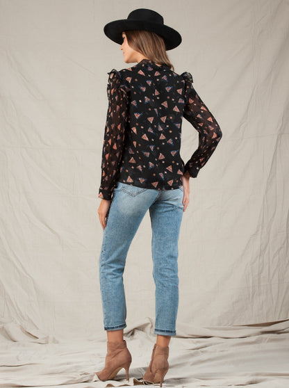 ROUSSANNE TIE NECK BLOUSE-BLACK FEATHER