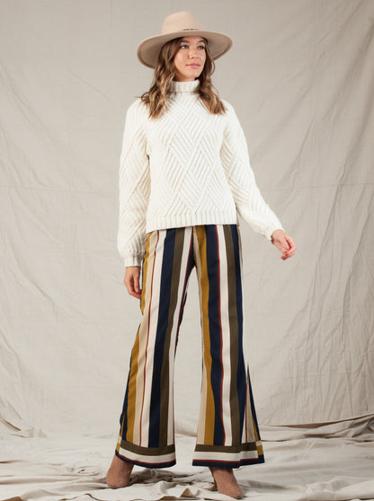 ISLA CONTRAST CUFF PANT-HARVEST STRIPE