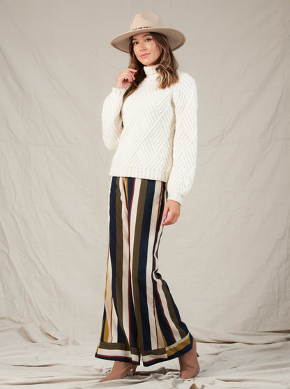 ISLA CONTRAST CUFF PANT-HARVEST STRIPE