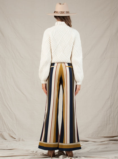 ISLA CONTRAST CUFF PANT-HARVEST STRIPE