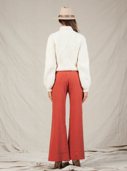 ISLA CONTRAST CUFF PANT-COPPER POLKA DOT