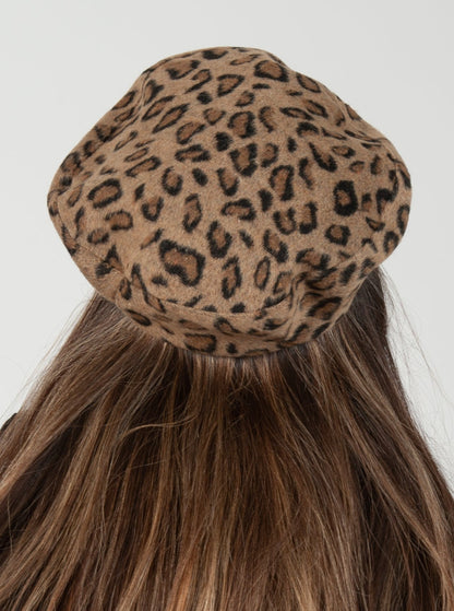 GARRET ANIMAL PRINT BERET-TAN