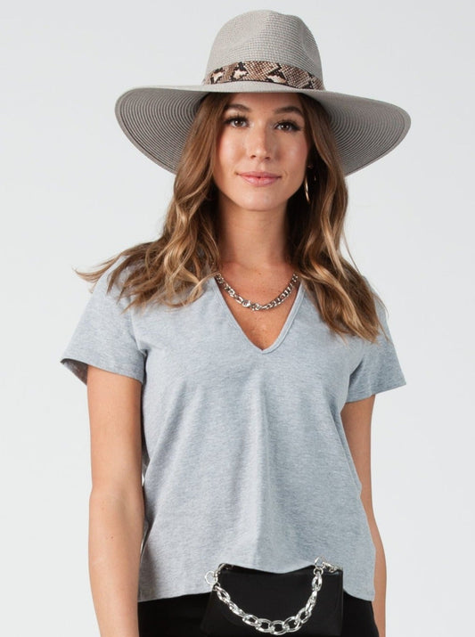GRACE DEEP V NECK TOP-H. GREY