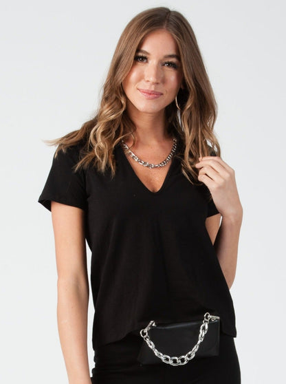 GRACE DEEP V NECK TOP-BLACK