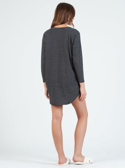 LINDA DROP SHOULDER TUNIC-BLK/WHT STRP