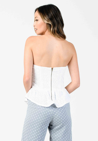 SWEETHEART PEPLUM BUSTIER-WHITE EYELET