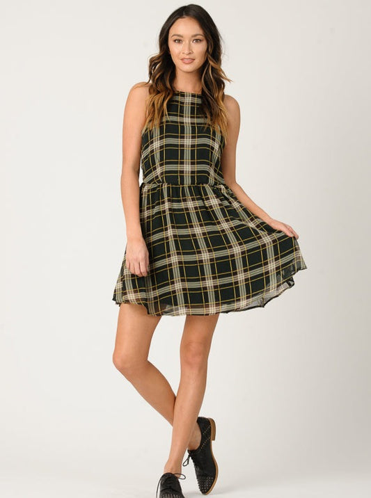 EVIE PLAID DRESS-GREEN PLAID