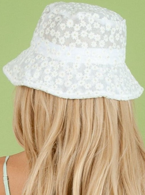 Mesh Daisy Bucket Hat-White