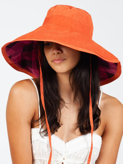 CHECKERED CANVAS HAT-RASPBERRY