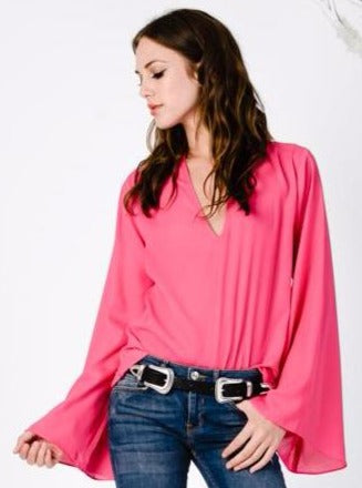 BELL SLEEVE BLOUSE-FUCHSIA