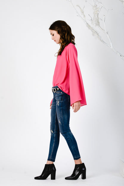 BELL SLEEVE BLOUSE-FUCHSIA