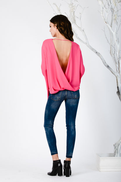 BELL SLEEVE BLOUSE-FUCHSIA