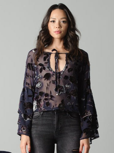 PIPER RUFFLE SLEEVE TOP-VIOLET FLORAL